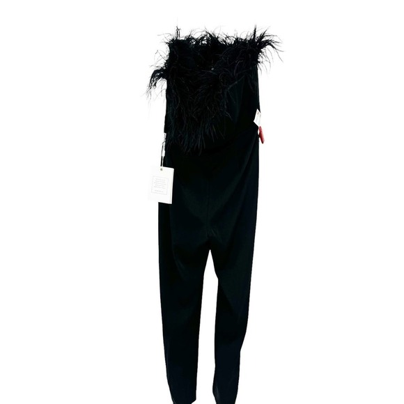 Mac Duggal Feathered Strapless Jumpsuit Back Zip Black Women's Size 12 NWT - Picture 7 of 12